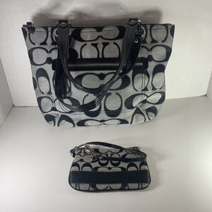 SIGNATURE COACH SHOULDER HOBO TOTE HANDBAG Purse & Wallet LEATHER TRIM 23473